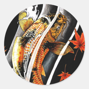 Coola oriental japanese Guld Lucky Koi Fish tattoo Runt Klistermärke