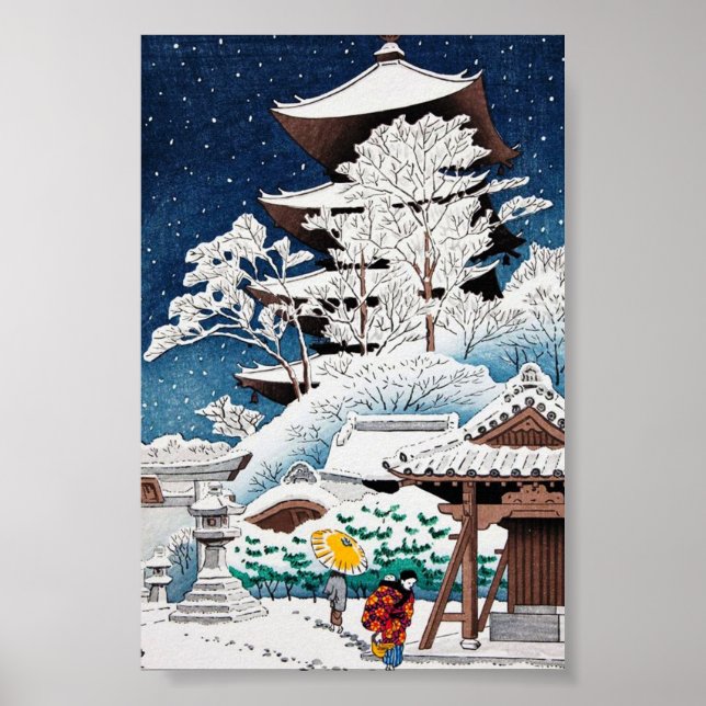 Coola oriental japanese hasui Kawase vintertid snö Poster (Framsidan)