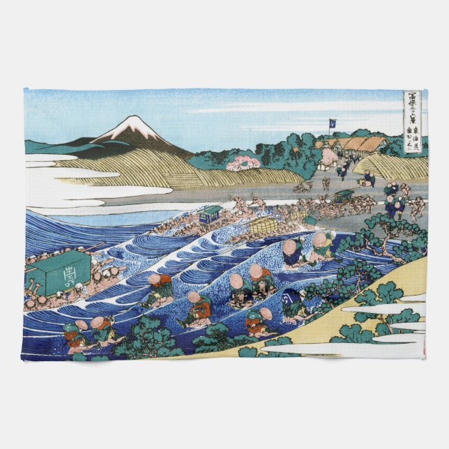 Coola oriental japanese Hokusai Fuji View liggande Kökshandduk (Horisontell)