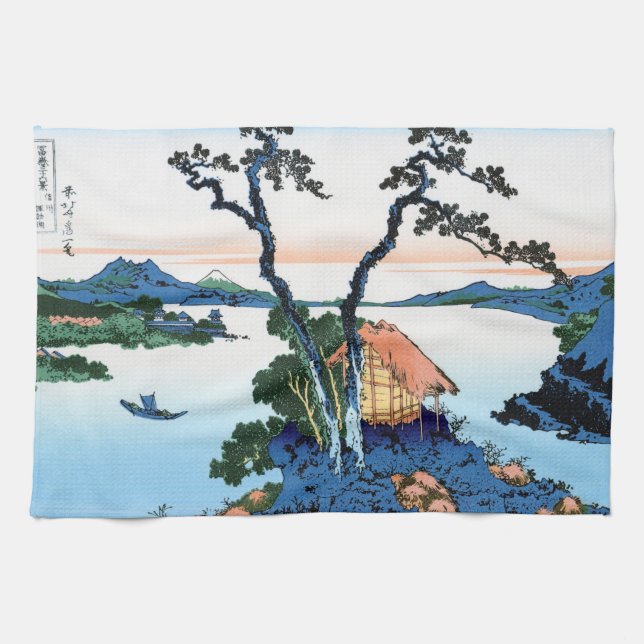 Coola oriental japanese Hokusai Fuji View liggande Kökshandduk (Horisontell)