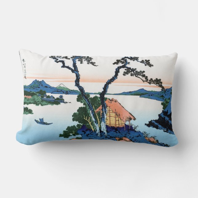 Coola oriental japanese Hokusai Fuji View liggande Lumbarkudde (Framsida)