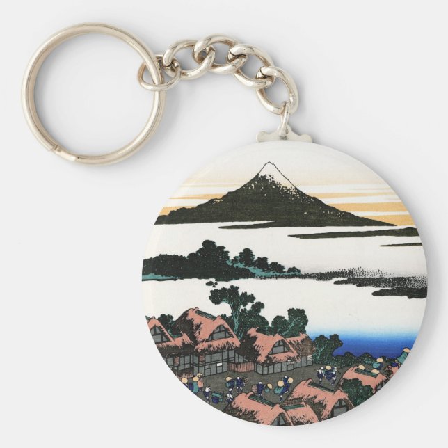 Coola oriental japanese Hokusai Fuji View liggande Nyckelring (Framsidan)
