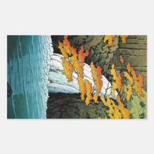 Coola oriental japanese Kawase Senju Waterfall art Rektangulärt Klistermärke