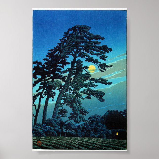 Coola oriental japanese Kawase Träd Moonlight Poster (Framsidan)