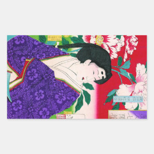 Coola oriental japanese woodprint geisha dam art rektangulärt klistermärke