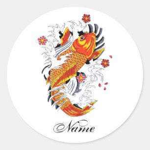 Coola Oriental Japansk Guld Lucky Koi Carp Runt Klistermärke