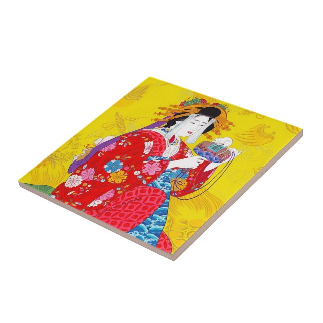 Coola oriental japansk klassisk geisha dam art kakelplatta (Sidan)