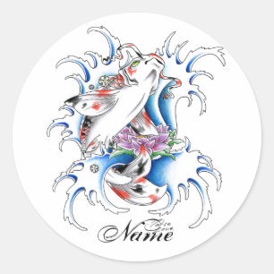 Coola Oriental Japansk Koi Carp Vatten tatuering Runt Klistermärke