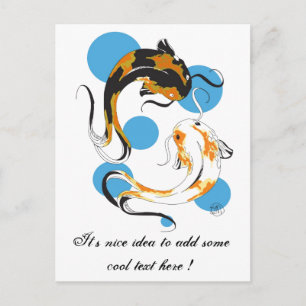 Coola Oriental Japansk Twin Bron White Koi Fish Vykort
