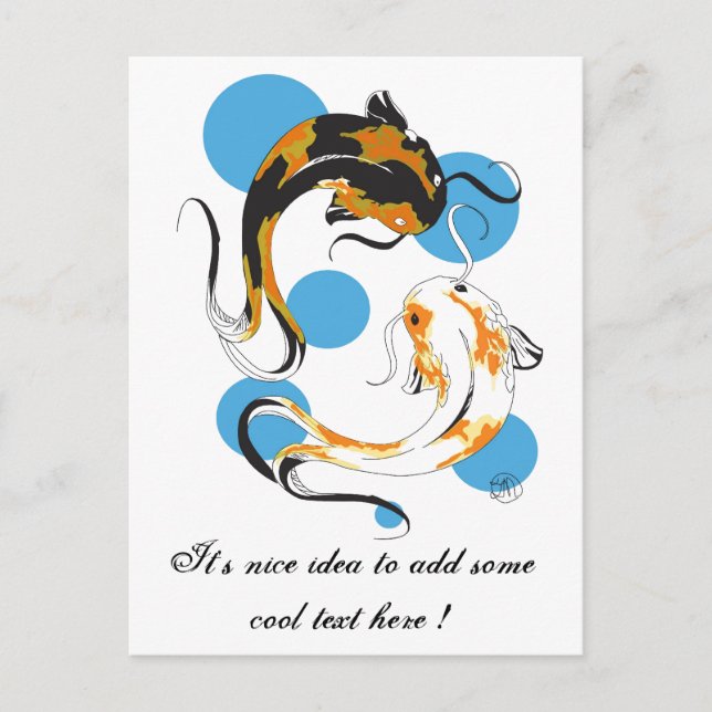 Coola Oriental Japansk Twin Bron White Koi Fish Vykort (Framsida)