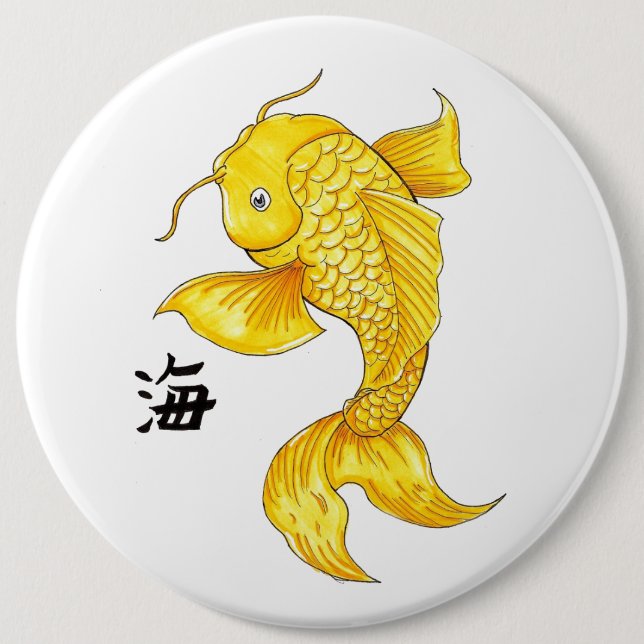 Coola Oriental Japanska Guld Koi Fish Carp tatueri Knapp (Framsida)