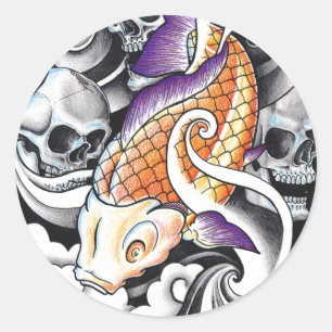 Coola Oriental Koi Carp Skull tatuering Runt Klistermärke