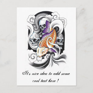 Coola Oriental Koi Carp Skull tatuering Vykort