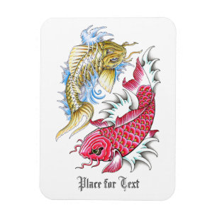 Coola Oriental Koi Fish Red Guld Yin Yang tatuerin Magnet