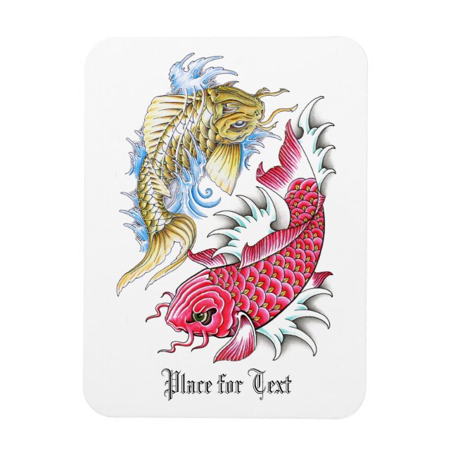 Coola Oriental Koi Fish Red Guld Yin Yang tatuerin Magnet (Vertikal)