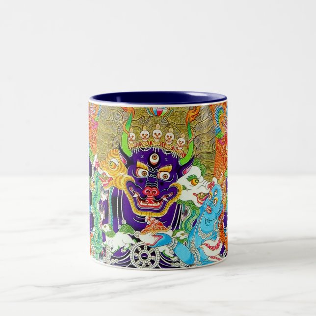 Coola oriental mandala Yamantaka vibrant gud art Två-Tonad Mugg (Center)