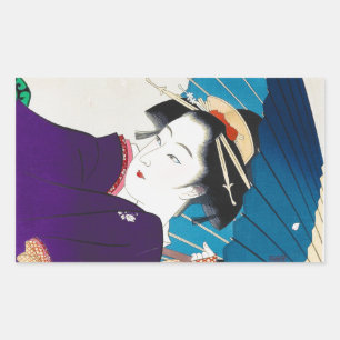 Coola oriental Takane Koko Geisha med Umbrella Rektangulärt Klistermärke
