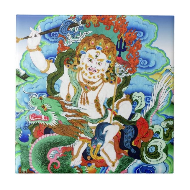 Coola oriental tibetan thangka White Jambhala Kakelplatta (Framsidan)