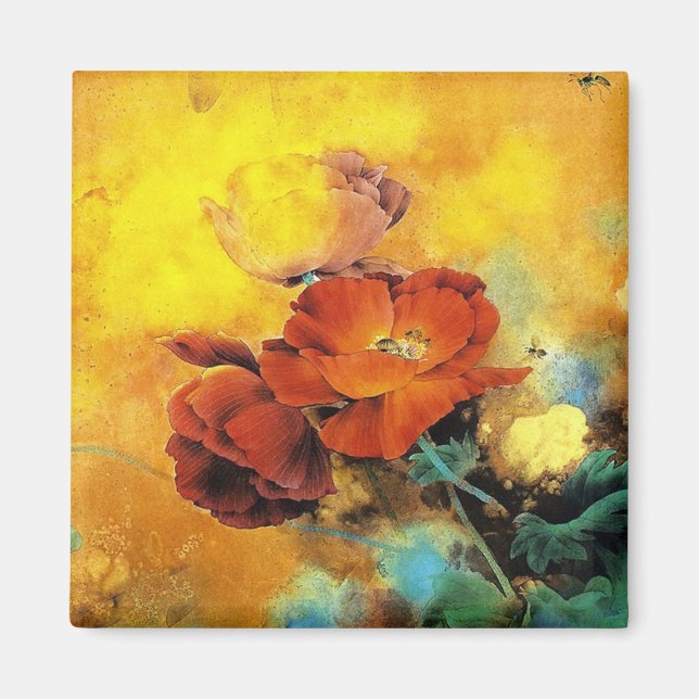 Coola orientalisk kinesisk röd vallmoblomma, vatte magnet (Framsidan)