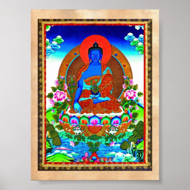 Coola orientalisk tibetan thangka Bhaisajyaguru ta Poster (Framsidan)