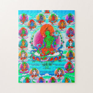 Coola orientalisk tibetanthangka Grönt Tara tatuer Pussel