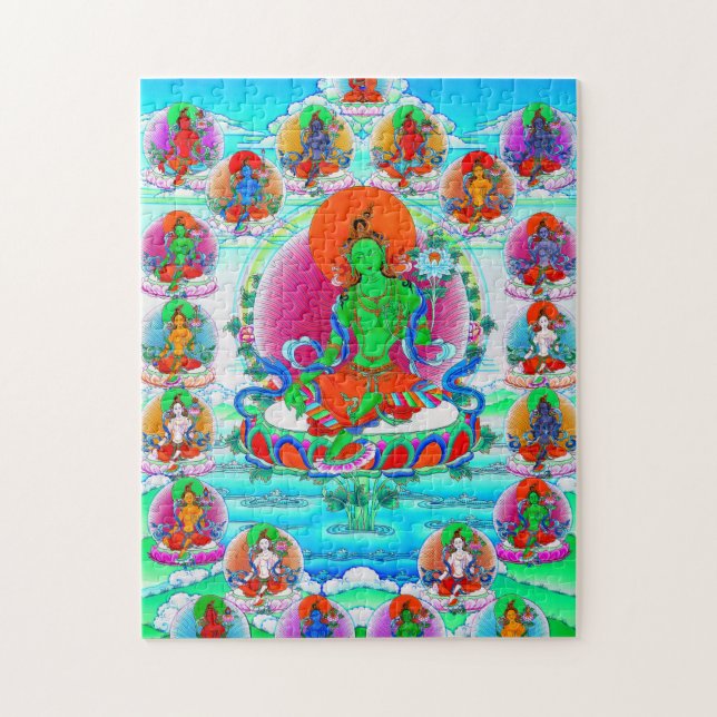 Coola orientalisk tibetanthangka Grönt Tara tatuer Pussel (Vertikal)