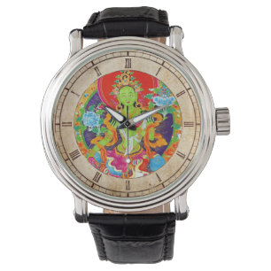 Coola orientalisk tibetanthangka gud tatueringskon armbandsur