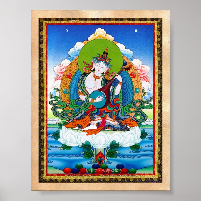 Coola orientalisk tibetanthangka tatuering Saraswa Poster (Framsidan)