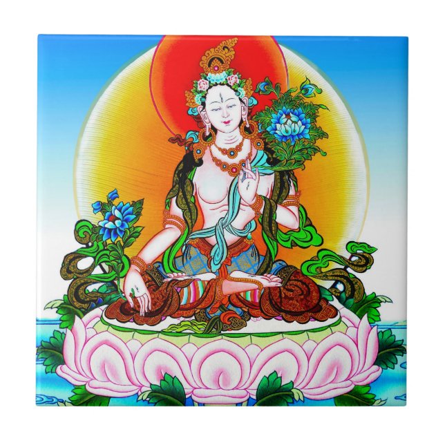 Coola orientalisk tibetanthangka White Tara tatuer Kakelplatta (Framsidan)