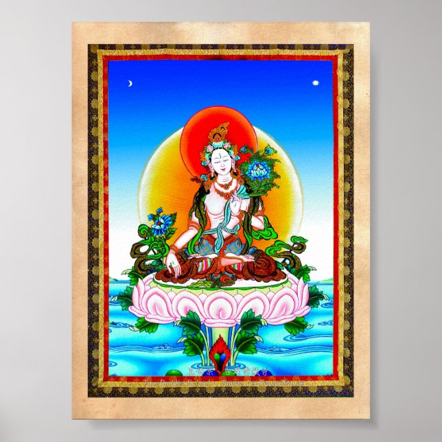 Coola orientalisk tibetanthangka White Tara tatuer Poster (Framsidan)