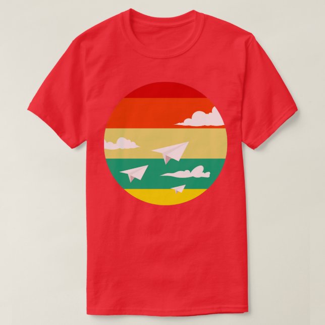 Coola Origami Papper Flygplan Retro Sunset T Shirt (Design framsida)
