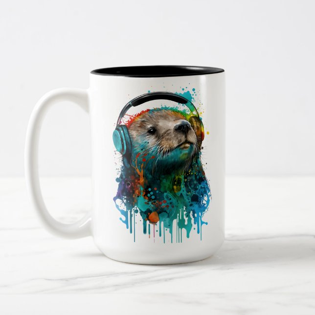 Coola Otter Coffee Mugg, hörlurar! Två-Tonad Mugg (Vänster)