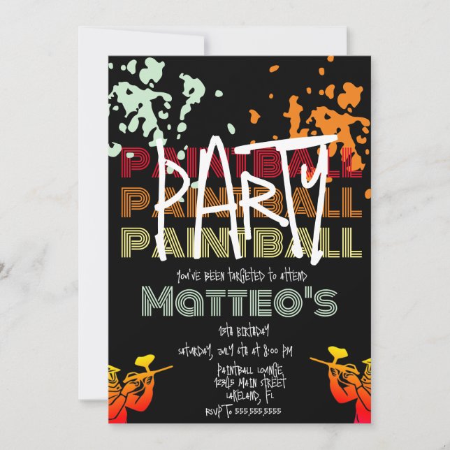 Coola Paintball Birthday Tonåring Party Inbjudningar (Framsida)