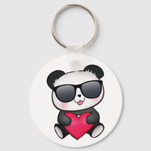 Coola Panda Bear Sunglass Valentindagen Heart Nyckelring