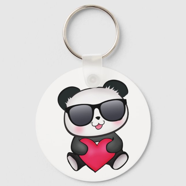 Coola Panda Bear Sunglass Valentindagen Heart Nyckelring (Framsida)