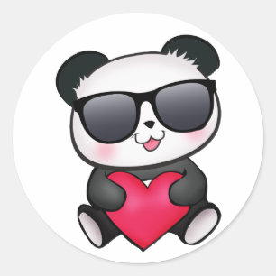 Coola Panda Bear Sunglass Valentindagen Heart Runt Klistermärke