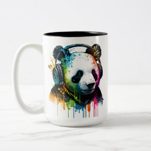 Coola Panda Bear Wearing Headphone! Två-Tonad Mugg