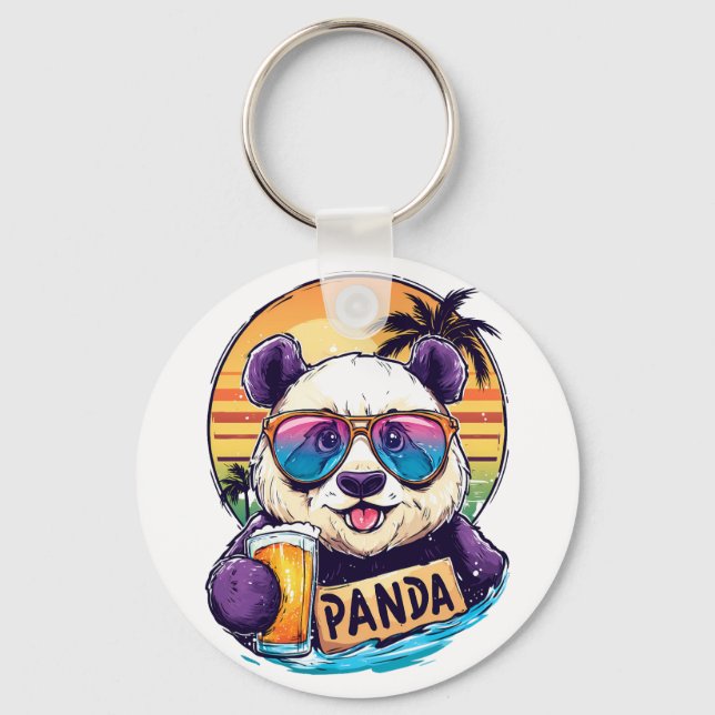 Coola Panda: Retro Summer & Beer Vibes Nyckelring (Framsida)
