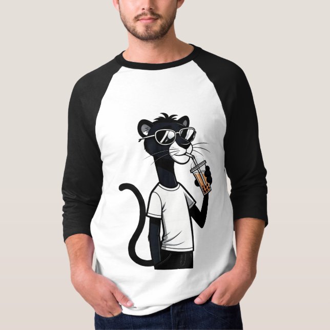 Coola Panther Graphic Tee - Funny Bubble Tea Shirt (Framsida)