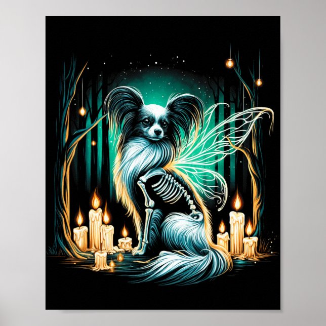 Coola Papillon Hund Skeleton Halloween Hund Pappa  Poster (Framsidan)