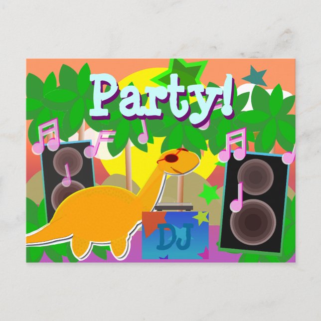 Coola Party DJ Dinosaur vykort (Framsida)