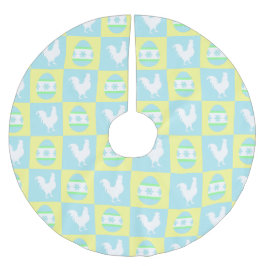 Coola Påsk Checkboard Mönster Tupp Eggs Julgransmatta Borstad Polyester