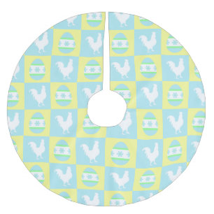 Coola Påsk Checkboard Mönster Tupp Eggs Julgransmatta Borstad Polyester