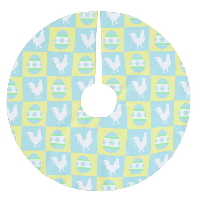 Coola Påsk Checkboard Mönster Tupp Eggs Julgransmatta Borstad Polyester (Framsidan)