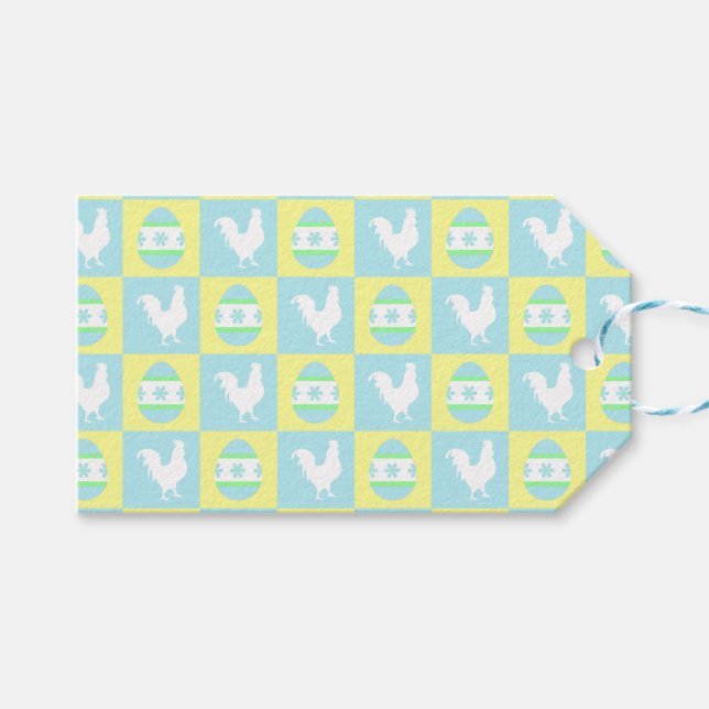 Coola Påsk Checkboard Mönster Tupp Eggs Presentetikett (Framsidan (Horisontell))