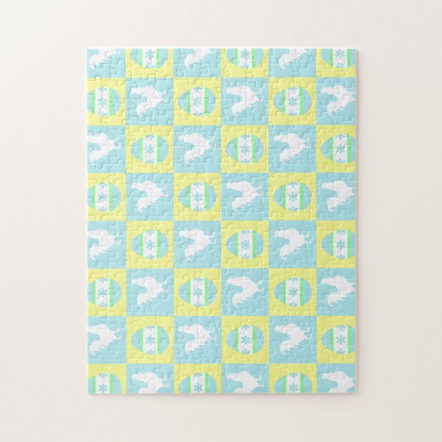 Coola Påsk Checkboard Mönster Tupp Eggs Pussel (Vertikal)