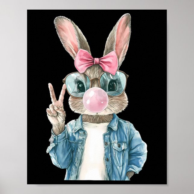 Coola Påskhare Blow Bubble Gum Rabbit Egg Hunt Poster (Framsidan)
