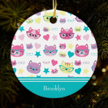 Coola Pastel Cats w Glass Mönster, Teal God jul