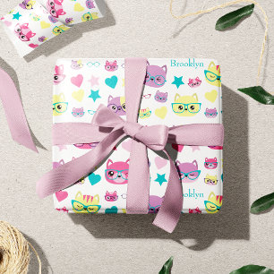 Coola Pastellkatter med glasögon Mönster Presentpapper