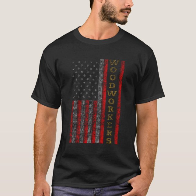 Coola Patriotic Woodworkers USA Flagga Gift Idea T Shirt (Framsida)